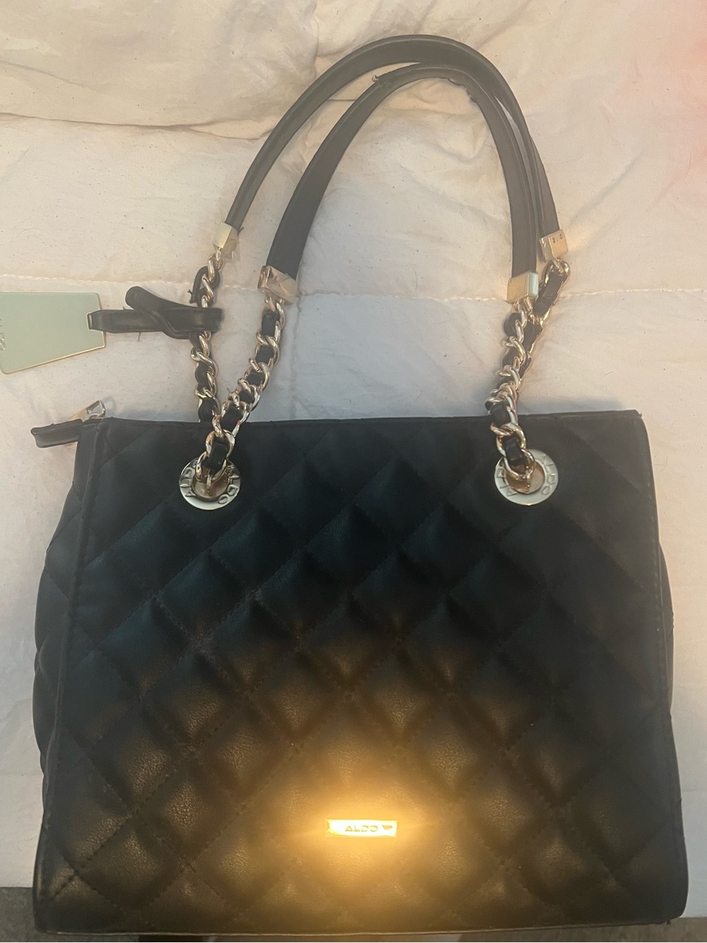 ALDO Quilted Black Chain-Handle Tote Bag